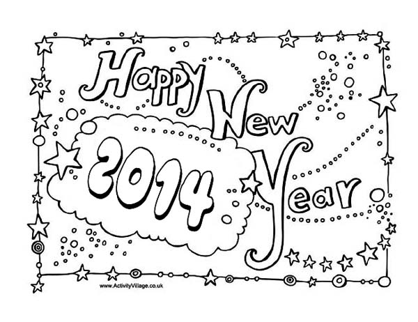 New Year, : 2014 New Years Party Sign Board Coloring Page