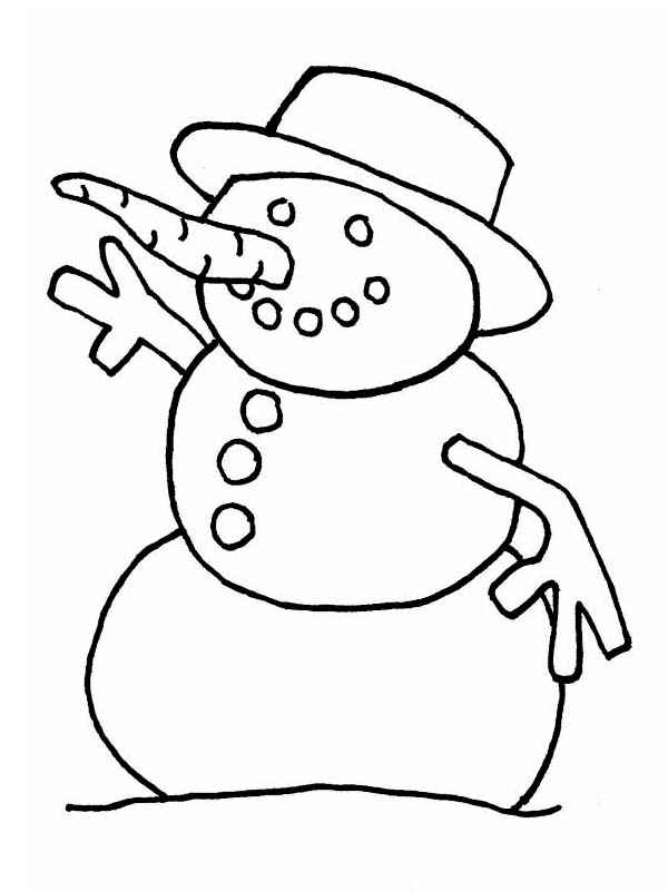 Winter, : A Wierd Snowman with Rounded Hat on Winter Coloring Page