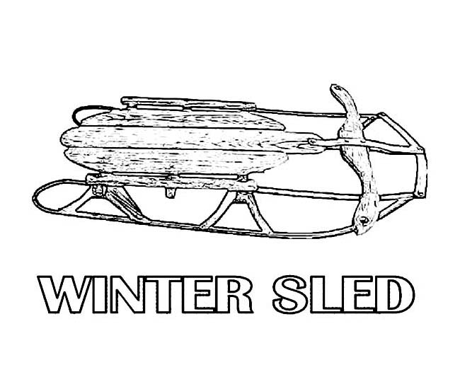 Winter, : Classic Wooden Winter Sled Coloring Page