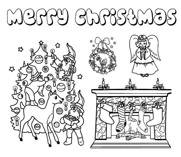 Christmas, : Complete Christmas Symbols for Decoration Coloring Page