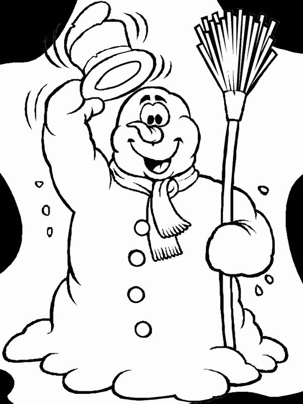 Winter, : Funny Snowman Says Hello Winter Coloring Page