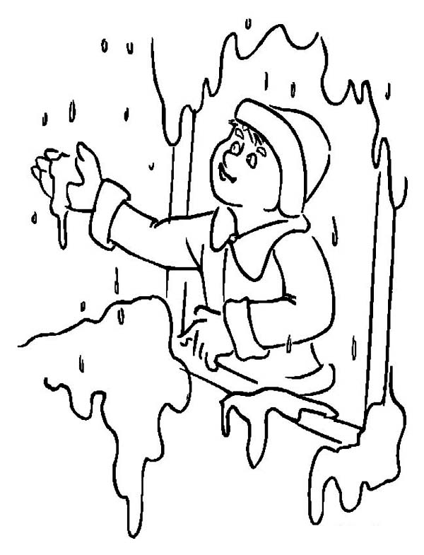 Winter, : Heavy Snow Rain on Winter Coloring Page