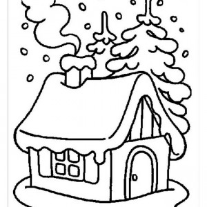 Winter, House Covered By Snow During Winter Coloring Page: House Covered by Snow During Winter Coloring Page