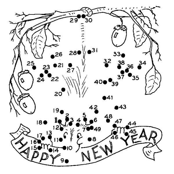 New Year, : Playing Dotted in New Years Eve Coloring Page