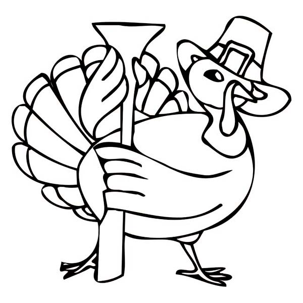 Thanksgiving Day, : Thanksgiving Day Turkey Holding a Colonial Gun Coloring Page