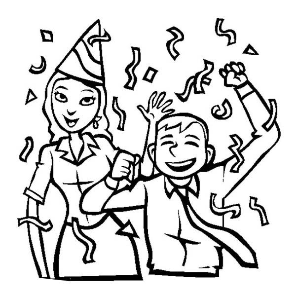 New Year, : Two Office Colleague Celebrating New Year Coloring Page