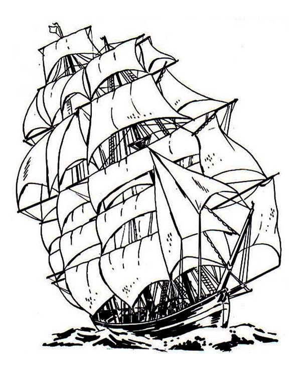 Pirate Ship, : 17th Century Dutch Flute Pirate Ship Coloring Page