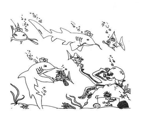 Sharks, : A Cartoon Illustration of Nurse Shark Coloring Page