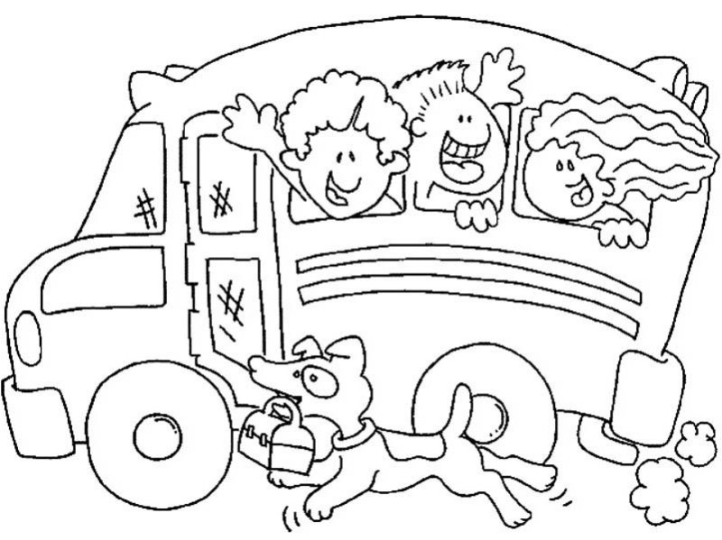 School Bus, A Dog Running Alongside A School Bus Coloring Page: A Dog Running Alongside A School Bus Coloring PageFull Size Image