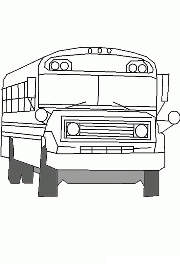 School Bus, : A Realistic Lineart Drawing of School Bus Coloring Page