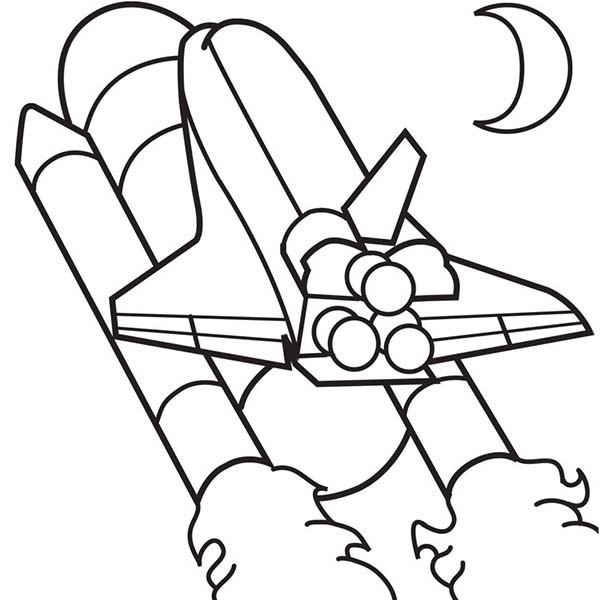 Space Shuttle, : A Space Shuttle Powered by Rocket Booster Coloring Page