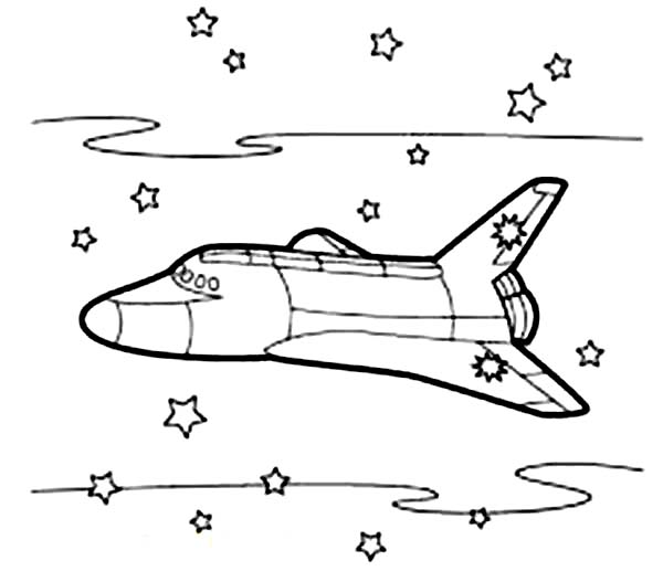 Space Shuttle, : A Space Shuttle with Many Stars in the Background Coloring Page