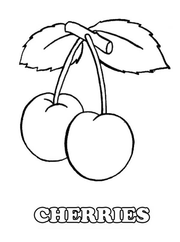 Fruits and Vegetables, : A pair of Tasty Cherries Fruit Coloring Page