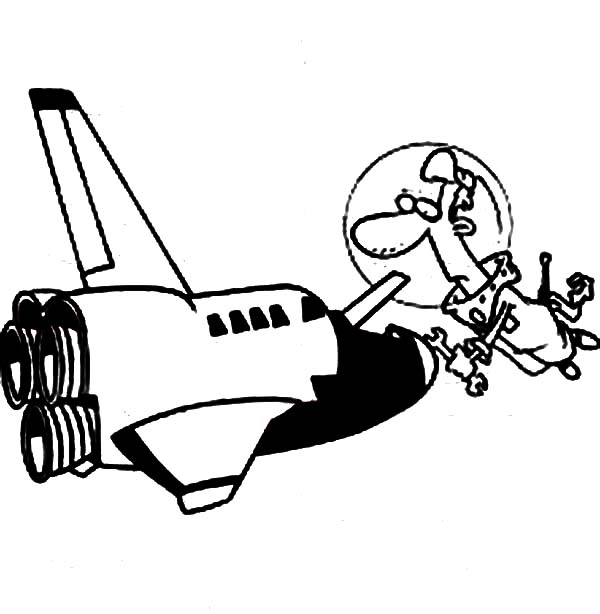 Space Shuttle, : An Astronout Fixing His Space Shuttle Coloring Page