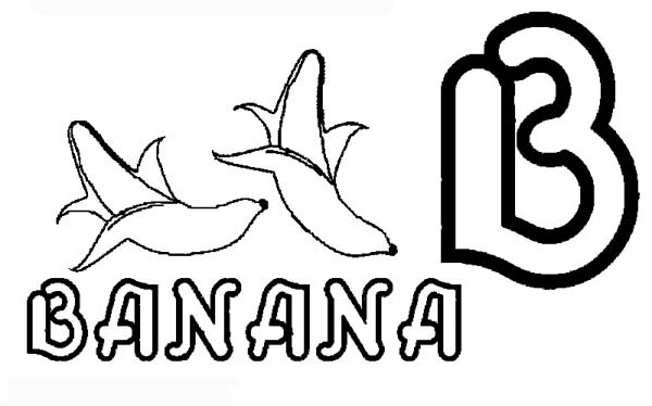 Fruits and Vegetables, : Learn Letter B for Banana Coloring Page
