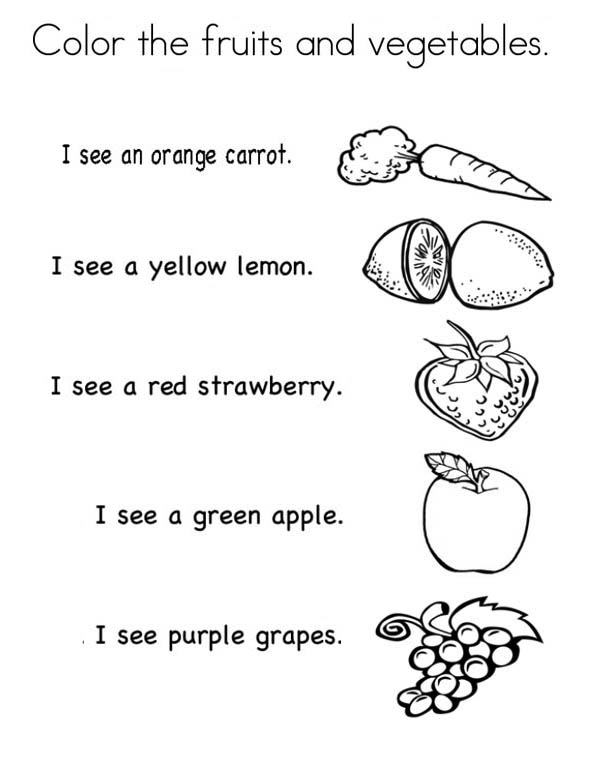Fruits and Vegetables, : Lets Color the Fruits and Vegetables Coloring Page