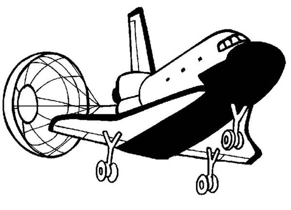 Space Shuttle, : Space Shuttle Open Its Parachute for Landing Coloring Page