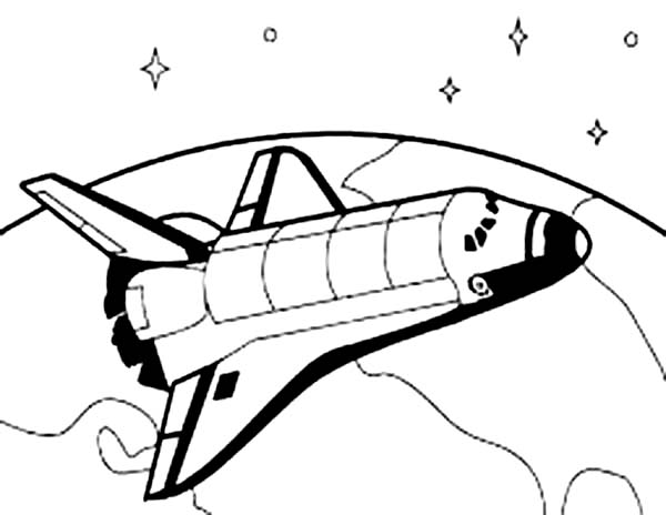 Space Shuttle, : Space Shuttle Orbiting the Earth Surface Coloring Page