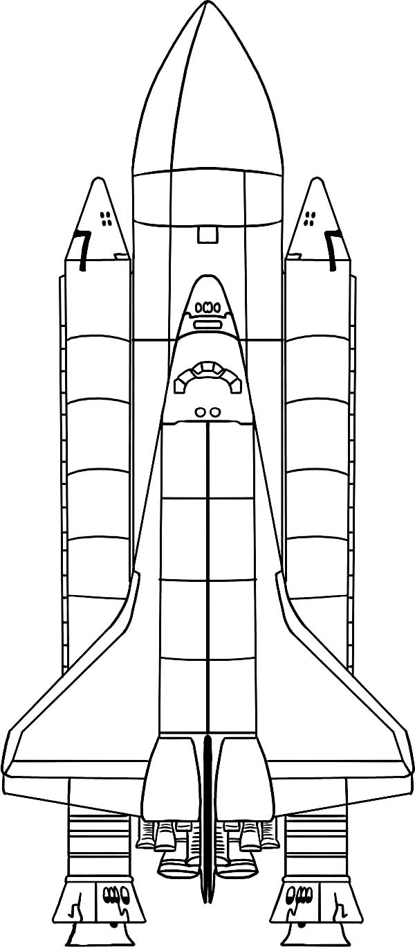 Space Shuttle, : Space Shuttle with External Tank and Rocket Booster Coloring Page