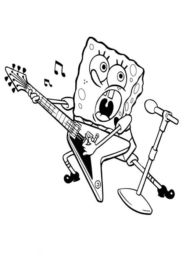 SpongeBob SquarePants, : SpongeBob Acting Like a Rock Star Coloring Page
