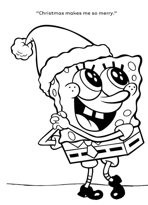 SpongeBob SquarePants, : SpongeBob is Very Happy for Christmas Coloring Page