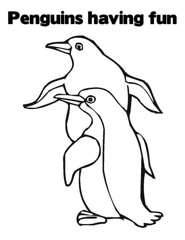 Penguins, : This Two Penguins are Having Fun Together Coloring Page