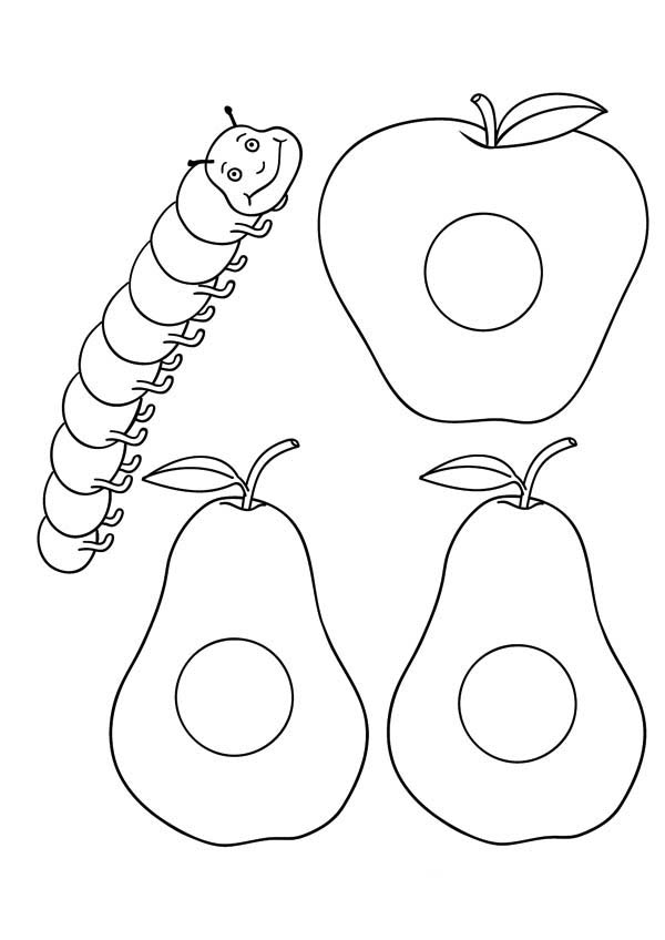 Caterpillars, : Three Apples and One Caterpillar Coloring Page