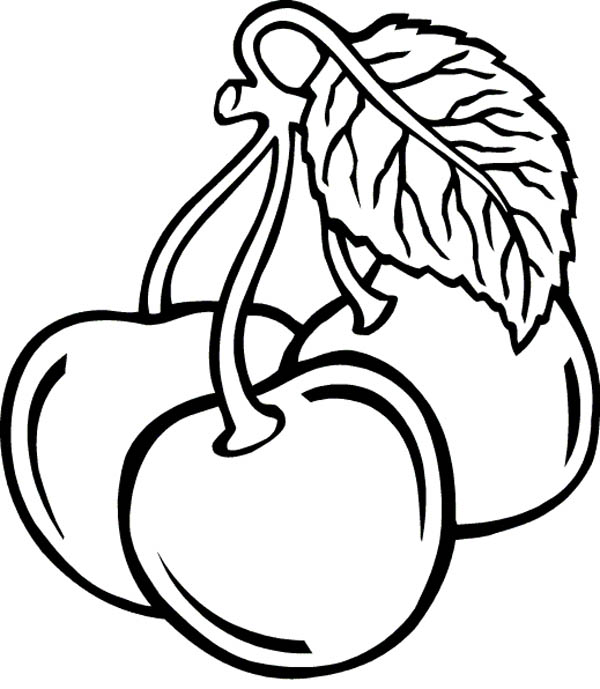 Fruits and Vegetables, : Three Cherry in One Stalk Coloring Page
