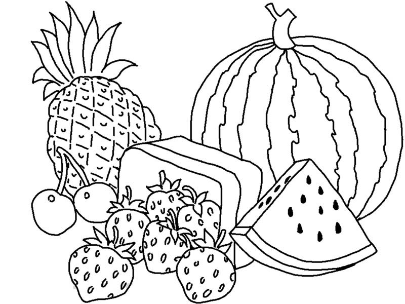Fruits and Vegetables, : Various Types of Fruits Coloring Page