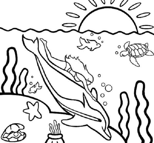 Dolphin, : a-girl-swim-with-dolphin-coloring-page.jpg
