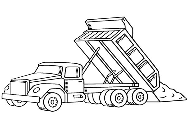 Trucks, : dumping-dirt-dump-truck-coloring-page.jpg