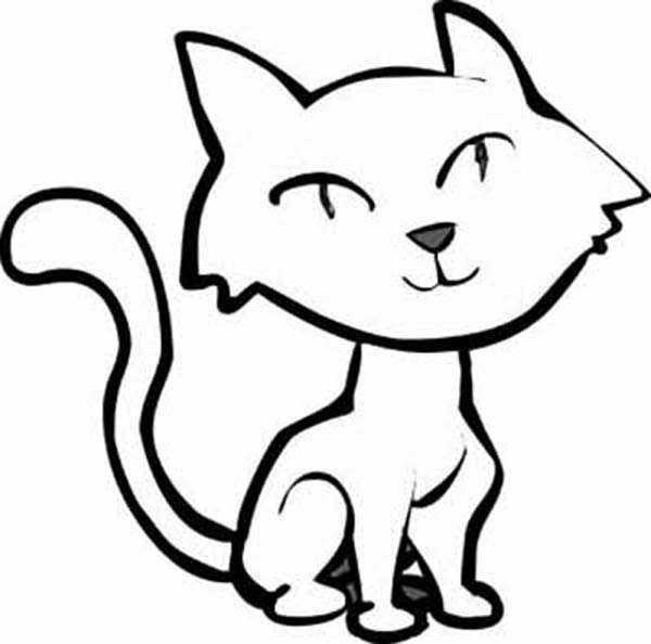 Kitty Cat, : A Cute Kitty Cat with Narrow Eyes Coloring Page