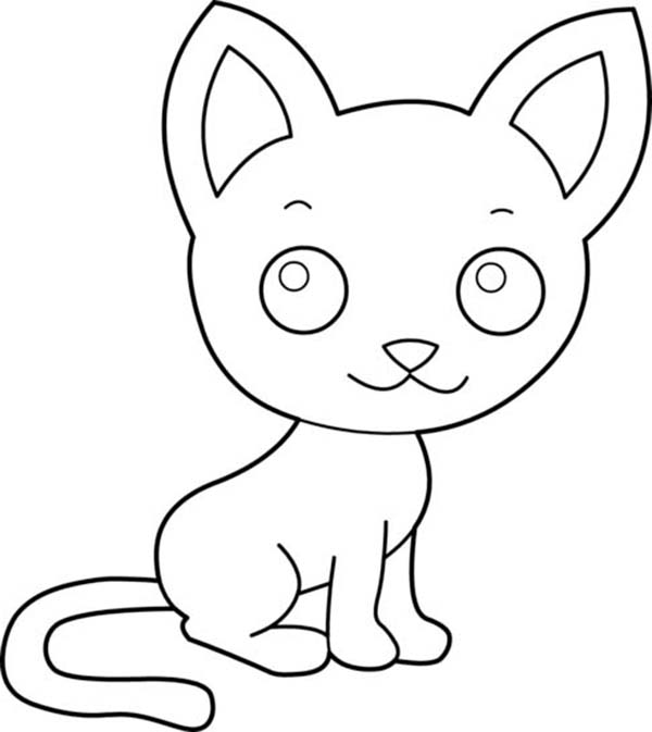 Kitty Cat, : A Cute Kitty Cat with a Big Ears Coloring Page