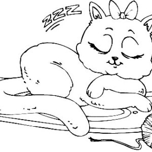 Kitty Cat, A Female Kitty Cat Sleeping On A Mat Coloring Page: A Female Kitty Cat Sleeping on a Mat Coloring Page