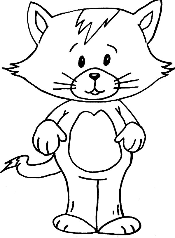 Kitty Cat, : A Funny Kitty Cat in Standing Position Coloring Page