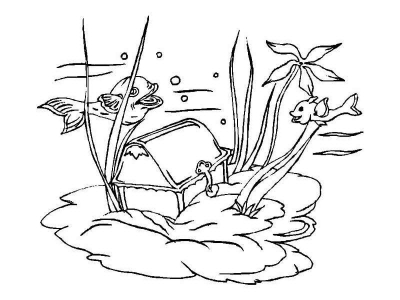 Treasure Chest, A Hidden Treasure Chest Deep In A Lakebed Coloring Page: A Hidden Treasure Chest Deep In A Lakebed Coloring PageFull Size Image