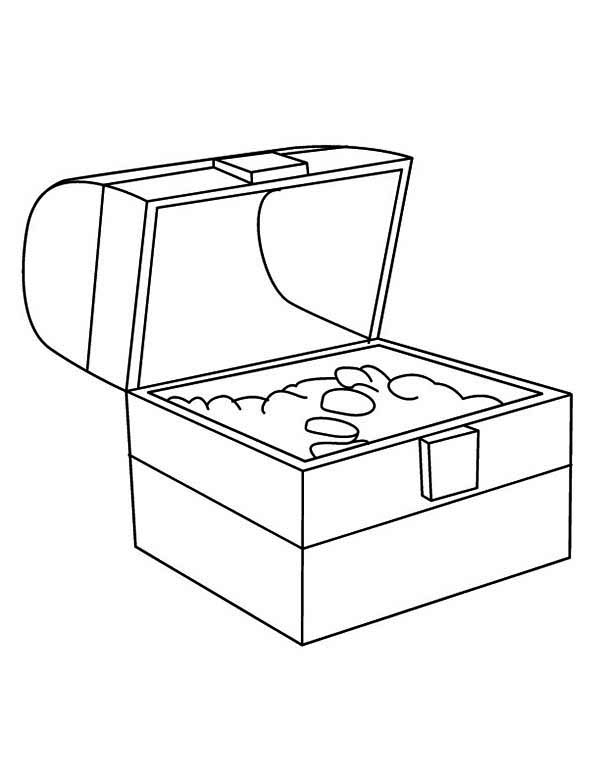 Treasure Chest, : A Simple Drawing of Treasure Chest Coloring Page