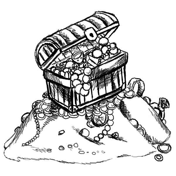 Treasure Chest, : A Sketch Drawing of Treasure Chest Coloring Page