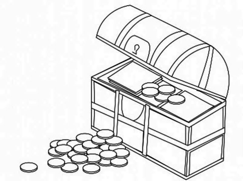 Treasure Chest, A Treasure Chest Filled With Gold Coin Coloring Page: A Treasure Chest Filled With Gold Coin Coloring PageFull Size Image