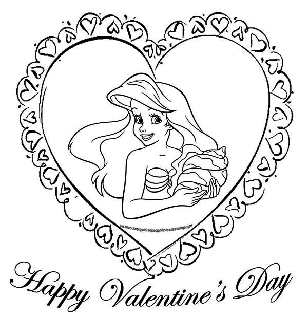 Valentine's Day, : Ariel Little Mermaid Say Happy Valentine's Day Coloring Page