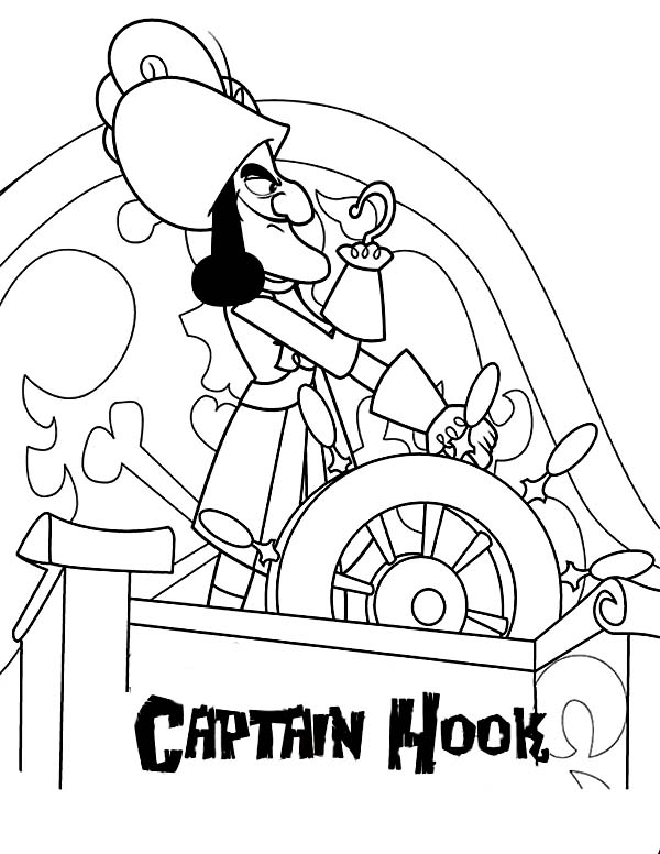 Jake and the Neverland Pirates, : Captain Hook Holding the Wheel Coloring Page