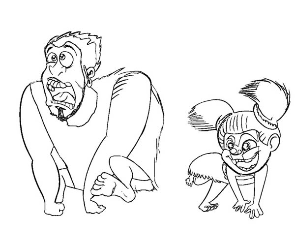 The Croods, : Drawing of Grug and Sandy from the Croods Coloring Page