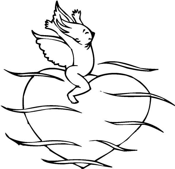 Valentine's Day, : Funny Cupid Riding Big Heart on Valentine's Day Coloring Page