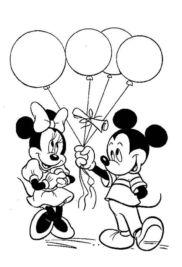 Mickey Mouse Clubhouse, : Mickey Give a Ballon Gift to Minnie in Mickey Mouse Clubhouse Coloring Page