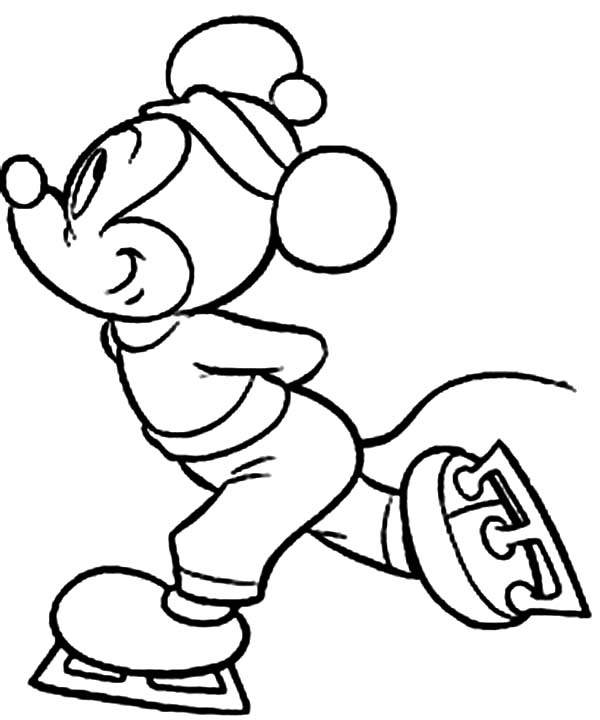 Mickey Mouse Clubhouse, : Mickey Playing Skates on Winter in Mickey Mouse Clubhouse Coloring Page