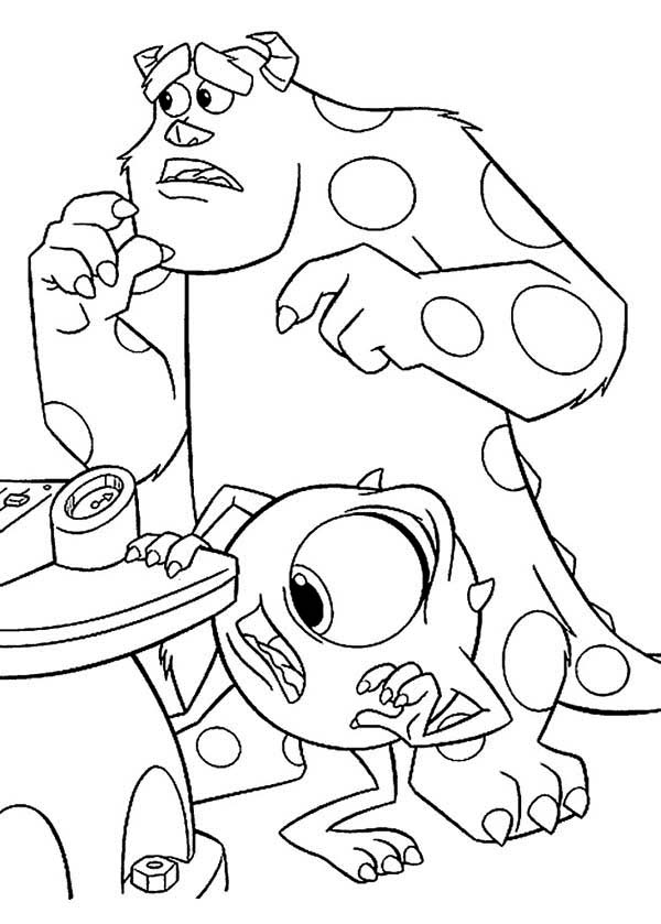 Monsters Inc, : Mike and Sulley are Looking the Missing Boo Coloring Page