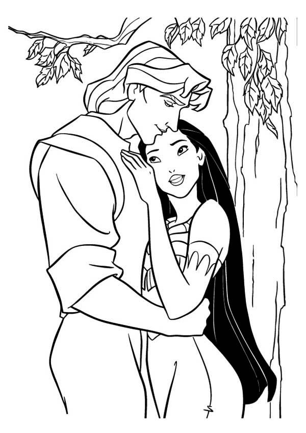 Pocahontas, : Pocahontas and John Smith in Love Coloring Page
