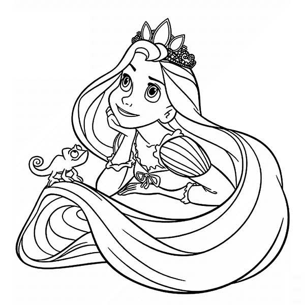 Rapunzel, : Rapunzel and Pascal Daydreaming Coloring Page