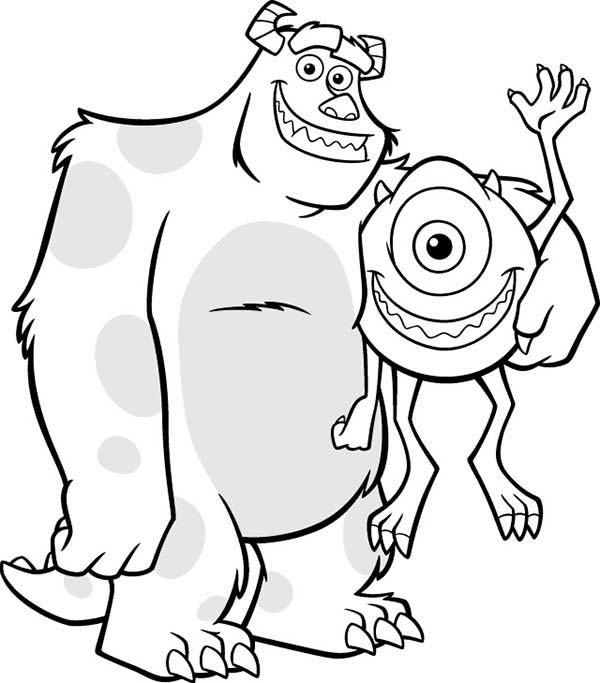 Monsters Inc, : Sulley and Mike are Best Budd in Monsters Inc Coloring Page