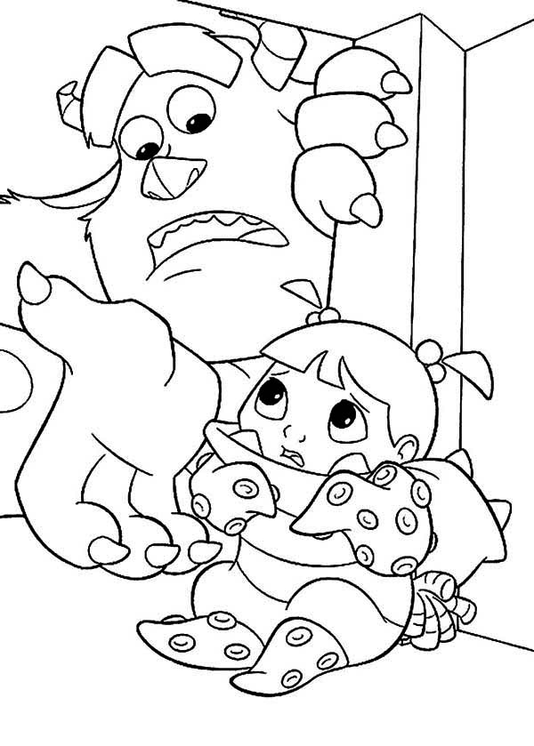 Monsters Inc, : Sulley is Hidding Boo from Randal Boggs in Monsters Inc Coloring Page